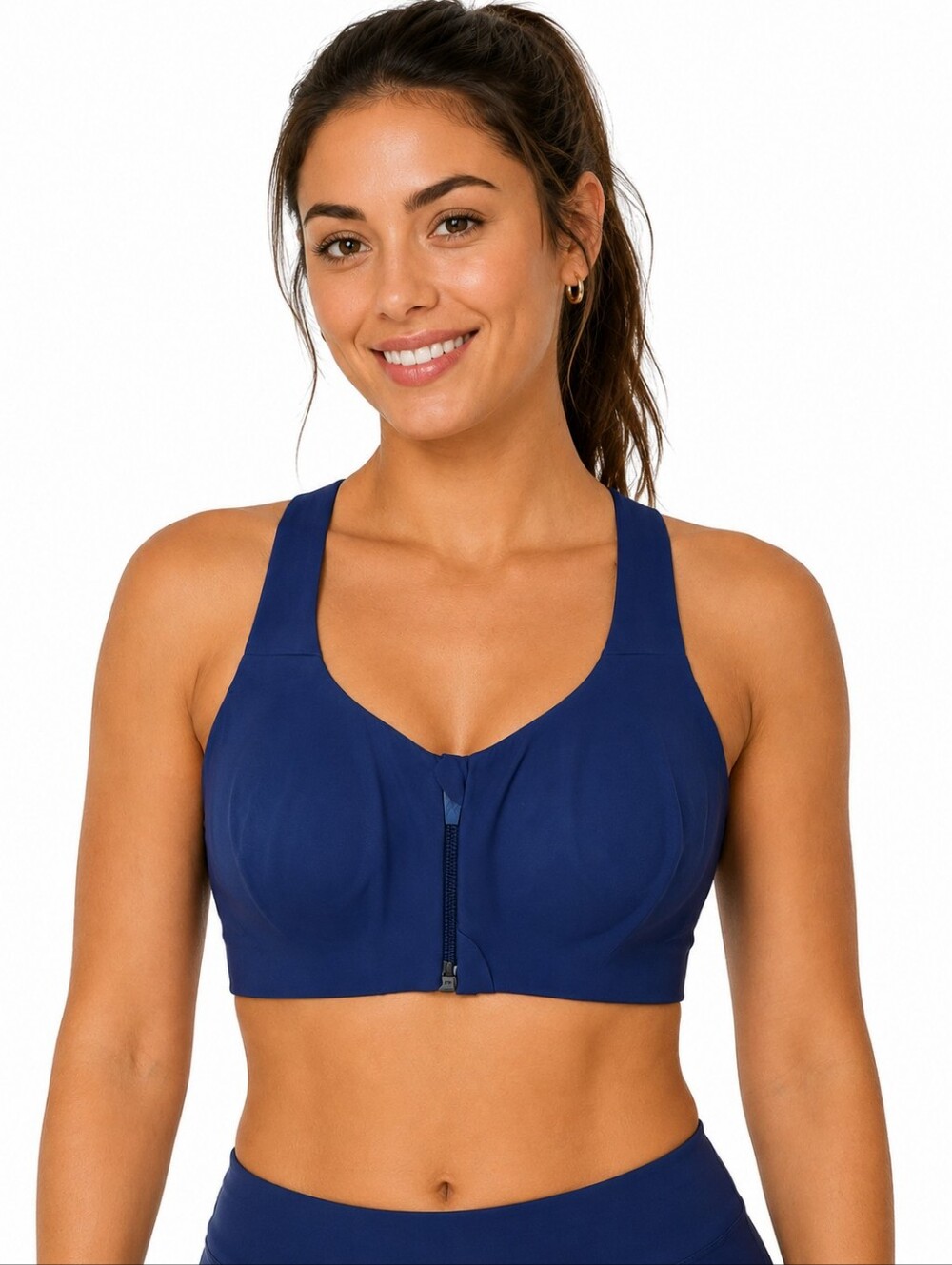 KNIX Catalyst Front Zip Sports Bra Blue High Impact Racerback Wireless Size 2